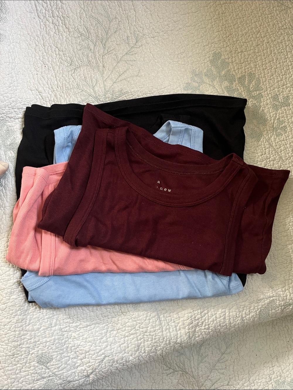 a new day Pink, blue, black, Burgundy Ribbed Tank Set of 4 HIGH NECK TANK TOPS